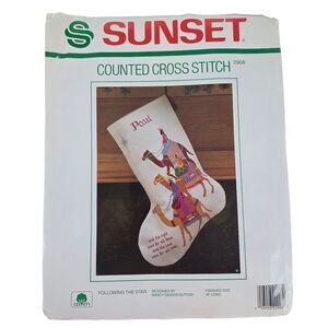Vintage SUNSET “Following the Star” Counted Cross Stitch Christmas Stocking Kit